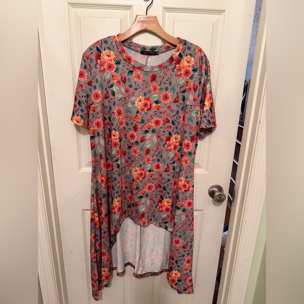 Crazy Train Floral Top with Pink and Red Accents